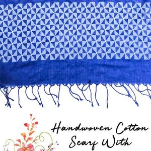 Pure Soft Jamdani Cotton Khadi Scarf with Dazzling Swarovski Crystals and Fringes