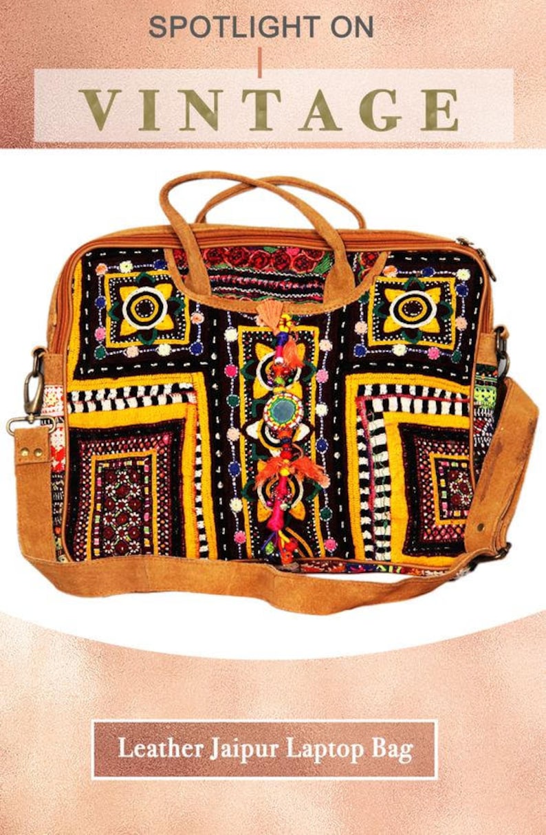 Vintage Boho Suede Leather Jaipur Laptop Bag With Antique Etsy