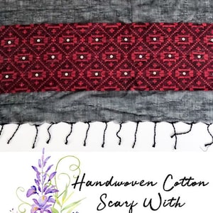 Pure Soft Jamdani Cotton Khadi Handwoven Scarf with Dazzling Swarovski Crystals and Fringes