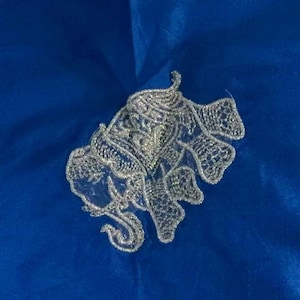 Luxurious Handloom Royal Blue Pure Silk Fabric With Silver Zari Embroidered Elephant Motifs by Yardage