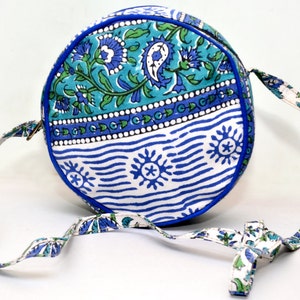 Free Shipping in US - Cotton Canteen-Shaped Jaipur HandBag Handmade with Natural Dye Block Prints