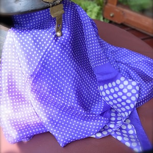 Blue Pure Silk Scarf with White Polka Dots - Free shipping in US