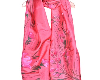 Hand Painted Silk Scarf - Colorful Floral Art, Soft Silk Stole