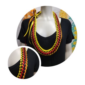 Collier double ruban noir, rouge et jaune
