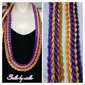 Collier double ruban violet et or clair avec bordure dorée