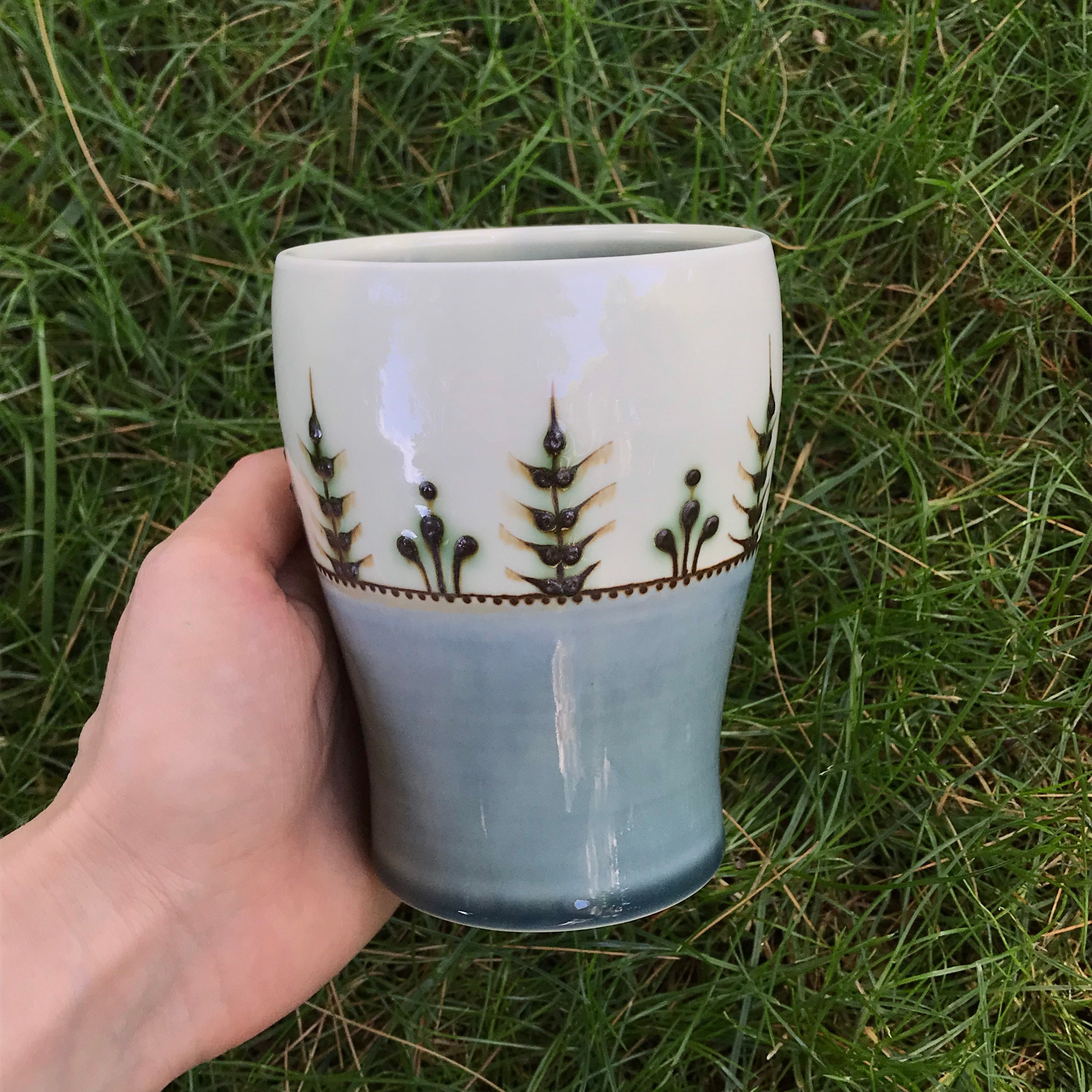 Árbol Patrón Vaso en Blanco y Verde Azulado Cerámica hecha a | Etsy