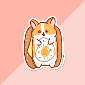 Corgi Egg Bun Sticker, Corgi Sticker, Dog Stickers, Cute Stickers, Bread Stickers, Kawaii Stickers, Planner Stickers, Vinyl Sticker
