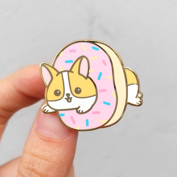 Donut Corgi Pin, Corgi Pin, Enamel Pin, Lapel Pin, Pins, Donut Pins, Corgi Gifts, Corgi, Welsh Corgi, Pin, Dog Pins, Food Pins, Cute Pins