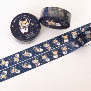 Washi Tape Corgi in Space Gold Foil Cute Washi Tape Corgi Washi Tape Corgi Stickers Space Washi tapes Planner Tape Corgi Gifts Planner Tape