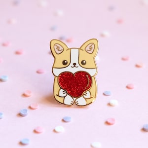Corgi Heart Pin, Valentines Pins, Corgi Pins, Enamel Pin, Lapel Pin, Pins, Corgi Gifts, Corgi, Welsh Corgi, Corgi Lover Gifts, Heart Pins