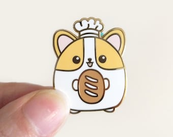 Bread Baker Corgi pin, Corgi Pin, Enamel Pin, Bread Pin, Baker Pin