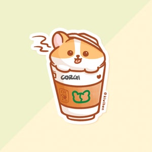 Coffee Corgi Sticker, Corgi Stickers, Cute Stickers, Planner Stickers, Vinyl Stickers, Coffee Stickers, Kawaii Stickers, Corgi Gifts