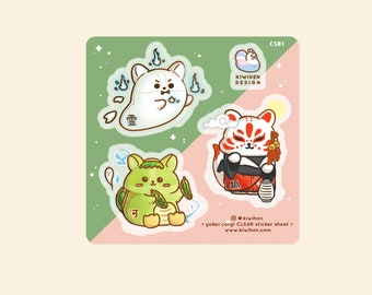 Corgi Yokai Clear Sticker Sheet, Corgi Stickers, Planner Stickers, Clear Stickers, Transparent Sticker, Cute Stickers, Kawaii Stickers