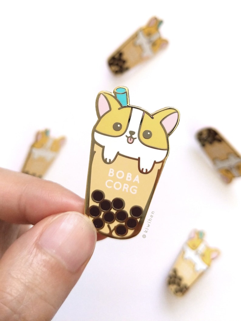 Boba Corgi Pin, Corgi Pin, Boba Pin, Enamel Pin, Pins, Lapel Pin, Boba Tea Pin, Bubble Tea Pin, Milk Tea Pin, Welsh Corgi, Corgi Gifts image 1