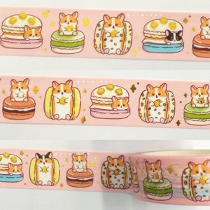 Washi Tape Macaron Corgi (Gold Foil)