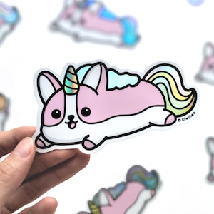 Licorne holographique Corgi autocollant, autocollant de Corgi, vinyle autocollant, autocollants holographiques, licorne autocollant, cadeau de Corgi, amant de Corgi, Welsh Corgi