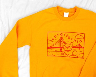 Corgifornia Gold Crewneck Sweatshirt, Corgi Sweatshirt, Crewneck, Corgi Gifts, Corgi Shirts, Corgis, Sweater, Corgi Sweater