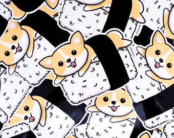 Corgi Vinyl Sticker, Sushi Vinyl Sticker, Vinyl Sticker, Dog Vinyl Sticker, Dog Stickers, Die Cut Sticker, Planner Sticker, Laptop Sticker