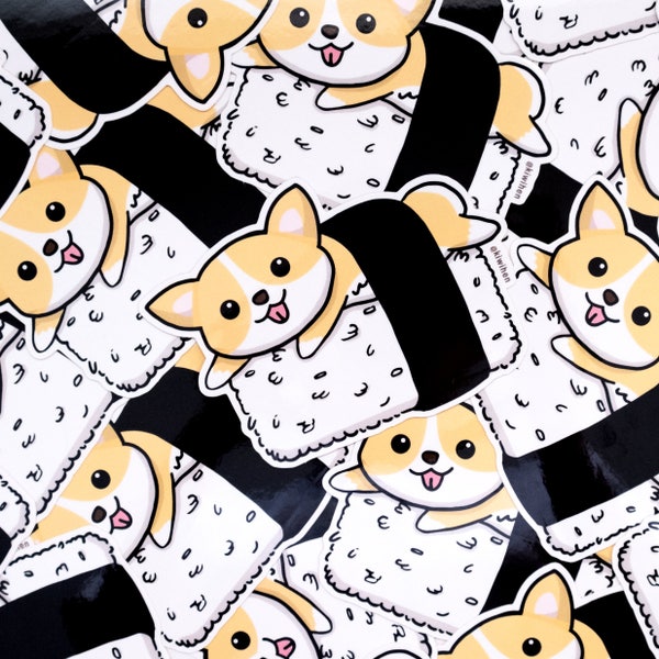 Corgi Vinyl Sticker, Sushi Vinyl Sticker, Vinyl Sticker, Dog Vinyl Sticker, Dog Stickers, Die Cut Sticker, Planner Sticker, Laptop Sticker
