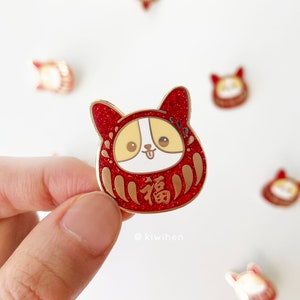 Limited Edition - Corgi Daruma Glitter Enamel Pin