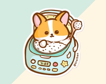 Rice Cooker Corgi Sticker, Corgi Stickers, Corgi Gifts, Cute Sticker, water bottle sticker, Planner Sticker, Rice Sticker, Dog Sticker