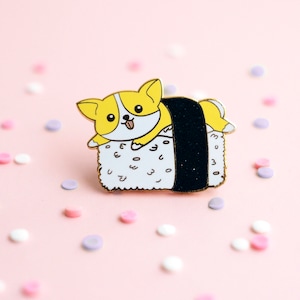 Sushi Corgi Pin, Enamel Pin, Lapel Pin, Hard Enamel Pin, Welsh Corgi, Pins, Gift for dog lovers, corgi lovers, Cute Pins, Corgi Pin, Dog Pin