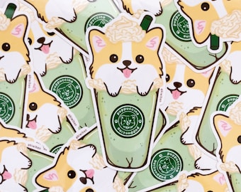 Corgi Vinyl Sticker, Dog Vinyl Sticker, Coffee Vinyl Sticker, Die Cut Sticker, Vinyl Sticker, Laptop Sticker, Planner Sticker, Decal Sticker