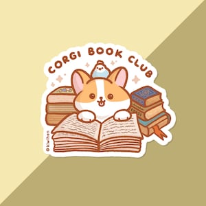 Sticker club de lecture Corgi, Sticker corgi, Vinyle autocollant, Sticker livre, Stickers club de lecture, Stickers, Stickers ordinateur portable, Sticker bouteille d'eau