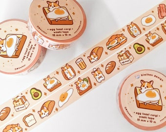 Eggtoast Corgi Washi Tape, Corgi Washi Tape, Cute Washi Tape, Washi Tape, Paper Tape, Planner Tape, Tape, Corgi Stickers, Corgi Gifts
