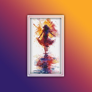 Woman Playing in the Water Cross Stitch Pattern 2 Instant PDF Download - Playing in Water Woman Watercolor Cross Stitch Pattern - Rain Water