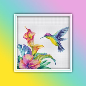 Hummingbird Cross Stitch Pattern 21 Instant PDF Download - Hummingbird Watercolor Cross Stitch Pattern - Bird Cross Stitch Pattern