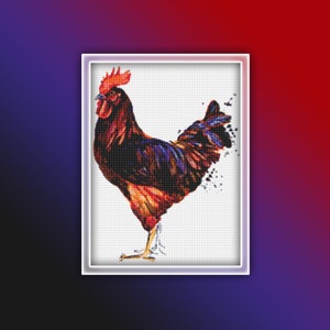 Chicken Cross Stitch Pattern 1 Instant PDF Download - Rooster Watercolor Cross Stitch Pattern - Bird Cross Stitch Pattern