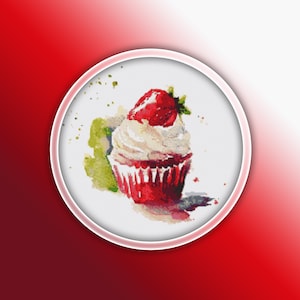 Strawberry Cupcake Cross Stitch Pattern 1 Instant PDF Download - Strawberry Cupcake Watercolor Cross Stitch Pattern