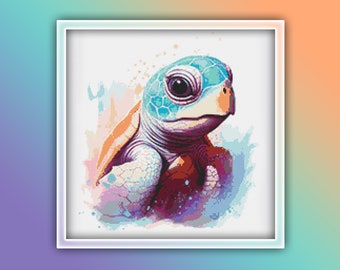 Patrón de punto de cruz de tortuga marina 19 Descarga instantánea en PDF - Patrón de costura de acuarela de tortuga marina bebé - Patrón de punto de cruz de habitación para niños
