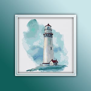 Padrão de ponto cruz de farol 1 Download instantâneo de PDF - Padrão de ponto cruz aquarela de casa - ponto cruz de oceano