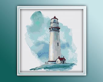 Lighthouse Cross Stitch Pattern 1 Instant PDF Download - House Watercolor Cross Stitch Pattern - Ocean Cross Stitch