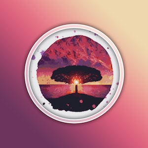 Sunset Tree Cross Stitch Pattern Instant PDF Download | Summer Tree Watercolor Cross Stitch Pattern | Landscape | Tree