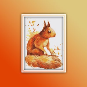 Squirrel Cross Stitch Pattern 1 Instant PDF Download - Squirrel Watercolor Cross Stitch Pattern - Animal Cross Stitch Pattern