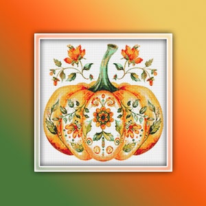 Pumpkin Cross Stitch Pattern 4 Instant PDF Download - Autumn Watercolor Cross Stitch Pattern - Halloween Cross Stitch Pattern