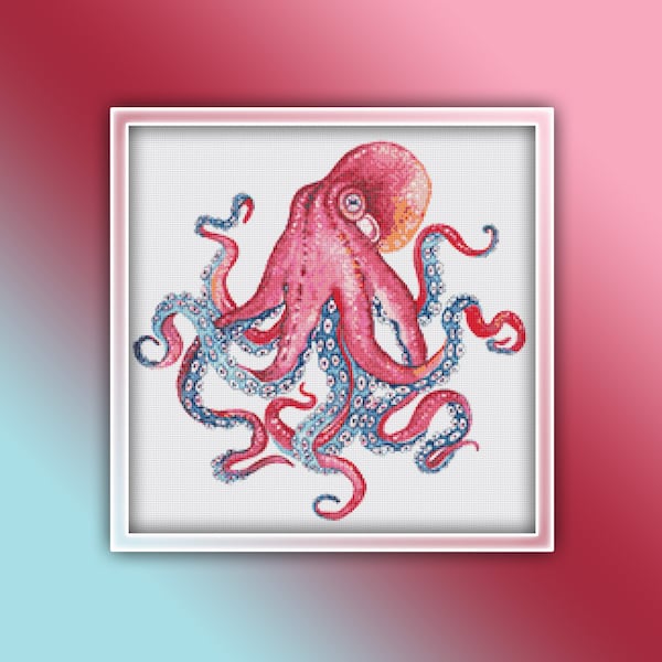 Octopus Cross Stitch Pattern 4 Instant PDF Download - Octopus Watercolor Cross Stitch Pattern - Animal Cross Stitch Pattern