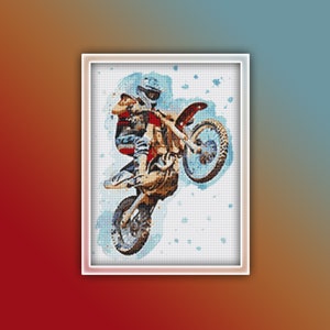 Dirt Bike Cross Stitch Pattern 2 Instant PDF Download - Motorbike Rider Watercolor Cross Stitch Pattern - Motorcycle