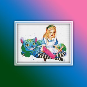 Alice in Wonderland Cross Stitch Pattern 2 Instant PDF Download - Alice Watercolor Cross Stitch Pattern