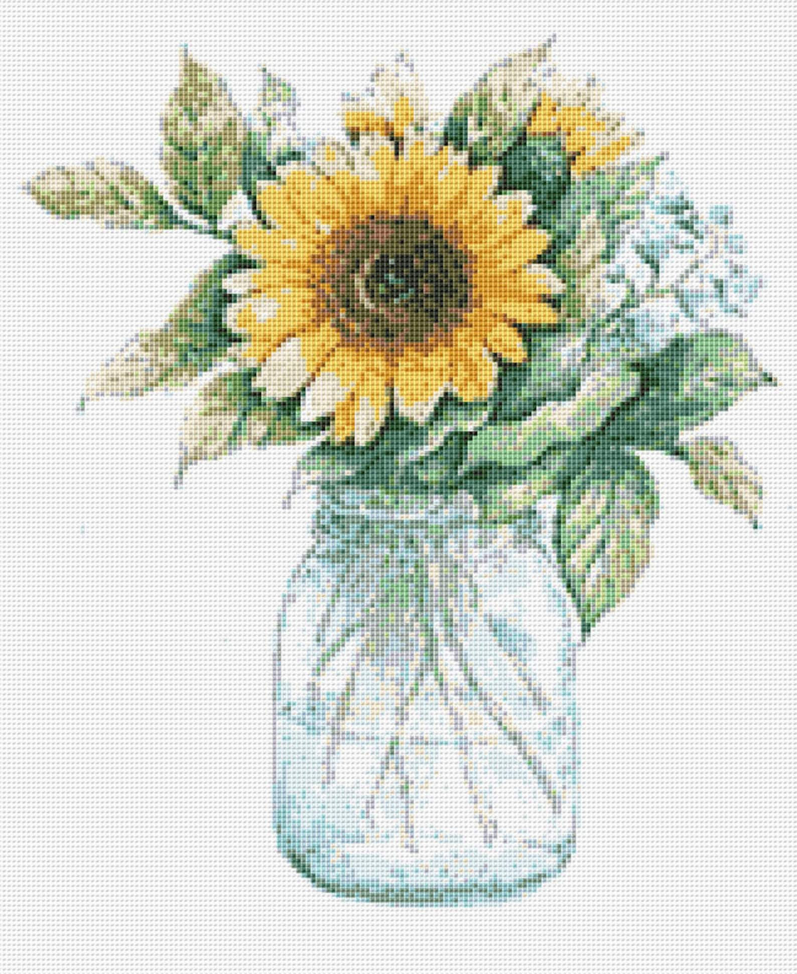 Sunflower Cross Stitch Pattern Close up Instant PDF Download Etsy
