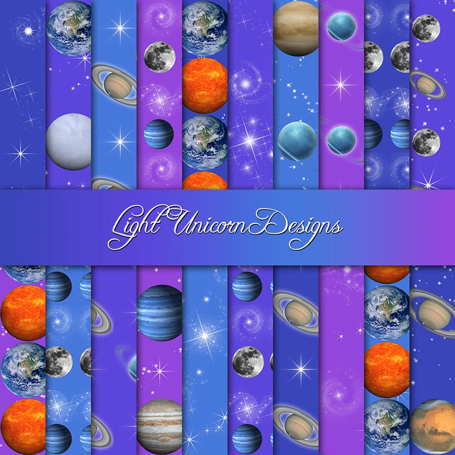 Planets and Stars Digital Scrapbook Printable Paper Instant | Etsy
