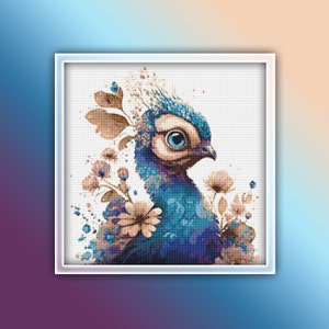 Peacock Cross Stitch Pattern 8 Instant PDF Download - Peacock Watercolor Cross Stitch Pattern - Bird Cross Stitch Pattern