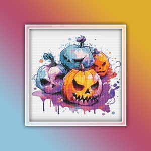 Halloween Pumpkins Cross Stitch Pattern 2 Instant PDF Download - Autumn Watercolor Cross Stitch Pattern - Halloween Cross Stitch Pattern