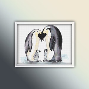 Penguins Cross Stitch Pattern 2 Instant PDF Download - Emperor Penguin Watercolor Cross Stitch Pattern - Bird Cross Stitch Pattern