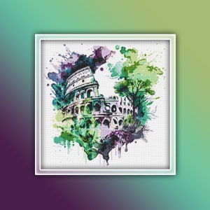 The Colosseum Cross Stitch Pattern 2 Instant PDF Download - Rome Italy Watercolor Cross Stitch Pattern - Amphitheater