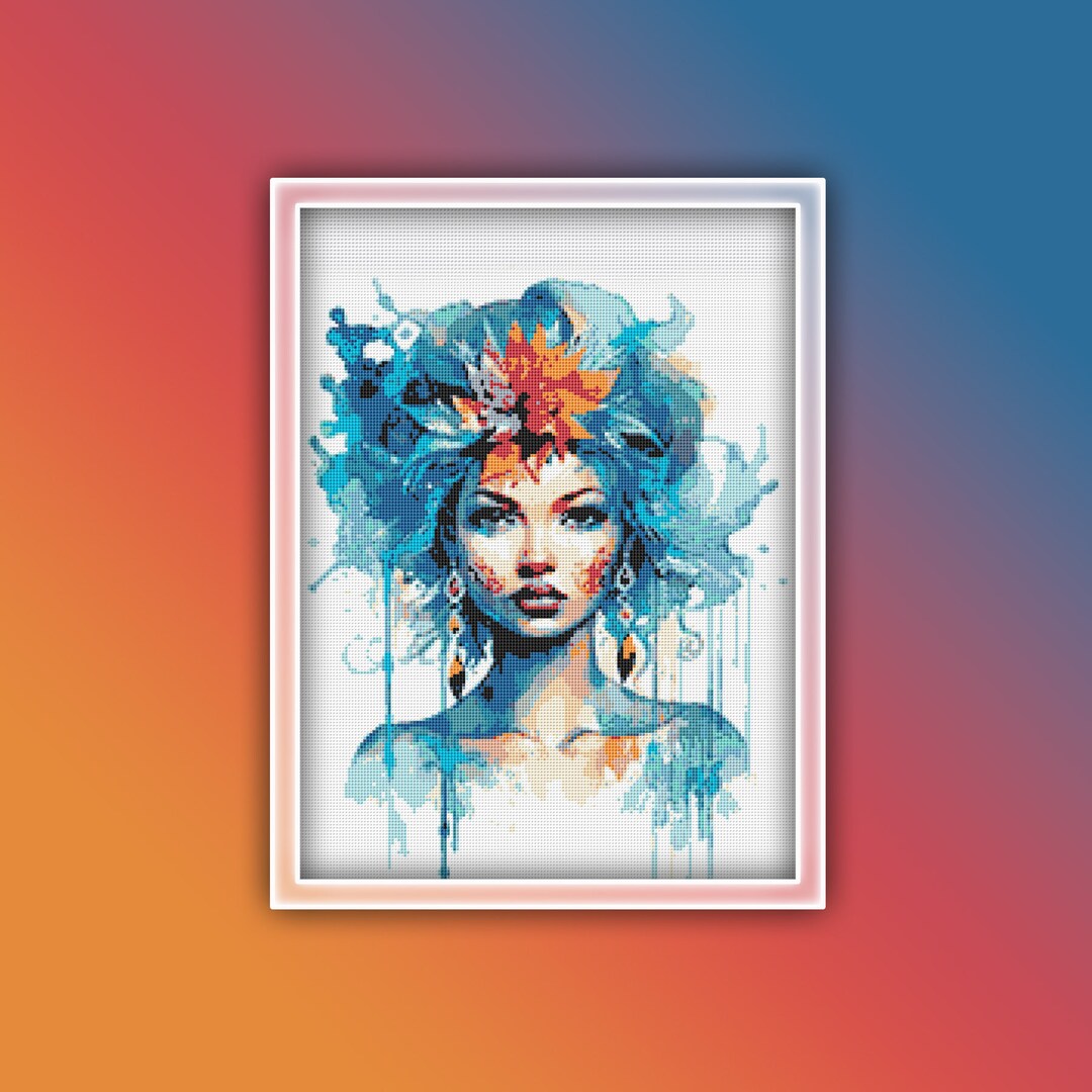 Lakshmi Cross Stitch Pattern 1 Instant PDF Download - Woman Watercolor ...
