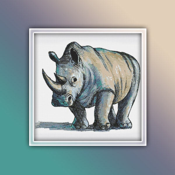 Rhino Cross Stitch Pattern 9 Instant PDF Download - Rhinoceros Watercolor Cross Stitch Pattern - White Rhino Cross Stitch Pattern